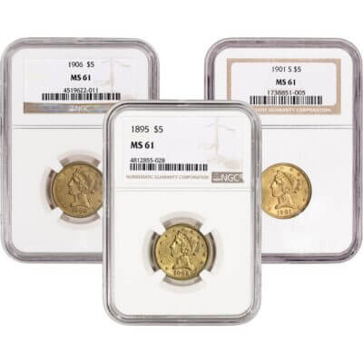 US Gold $5 Liberty Head Eagle - NGC MS61 - Random Date and Label