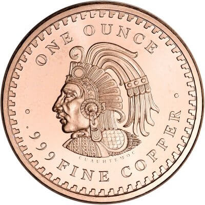 1 oz. Golden State Mint Copper Round Aztec Calendar .999 Fine Tube of 20