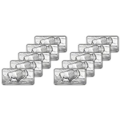 TEN (10) 10 oz. Highland Mint Silver Bar - Buffalo Design .999 Fine