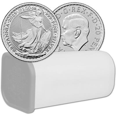2025 Great Britain Silver Britannia 1/10 oz 20 Pence BU 1 Roll 16 Coin Tube