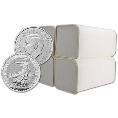 2024 Great Britain Silver Britannia £2 1 oz BU 100 Coins in 4 Tubes