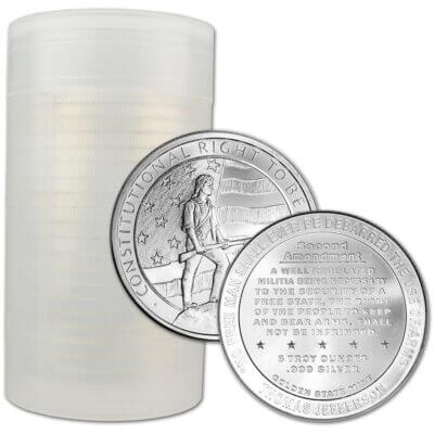 5 oz Golden State Mint Silver Round Right to Bear Arms Design .999 Fine Tube 20