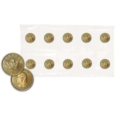 2025 Canada Gold Maple Leaf 1/2 oz $20 - BU - Sheet of Ten 10 Coins