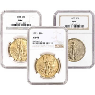 US Gold $20 Saint-Gaudens Double Eagle - NGC MS61 - Random Date and Label