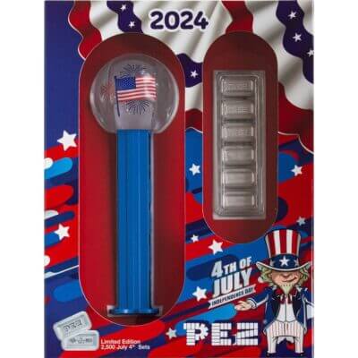 30 gram PAMP Suisse 4th of July PEZ Dispenser & Silver Wafers 9999 Fine in Box