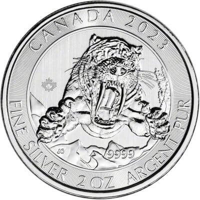 2023 Canada Silver Ice Age Smilodon Sabre Tooth Tiger 2 oz $10 14 Coin Mint Tube