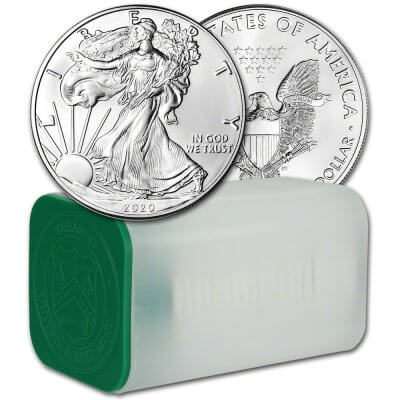 2020 American Silver Eagle 1 oz $1 - 1 Roll - Twenty 20 BU Coins in Mint Tube