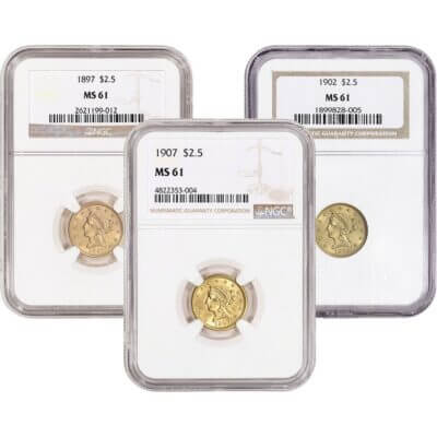 US Gold $2.50 Liberty Head Quarter Eagle - NGC MS61 - Random Date and Label