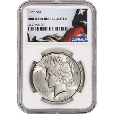 1922 US Peace Silver Dollar $1 - NGC Brilliant Uncirculated