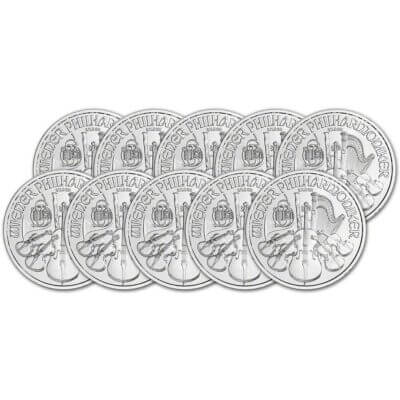 Austria Silver Philharmonic - 1 oz - 1.5 Euro - BU - Ten 10 Coins - Random Date