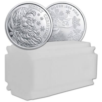 1 oz Golden State Mint Silver Round 2024 Santa .999 Fine Tube of 20