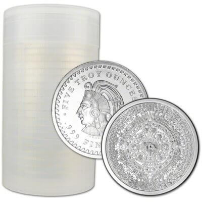 5 oz. Golden State Mint Silver Round Aztec Calendar .999 Fine Tube of 20