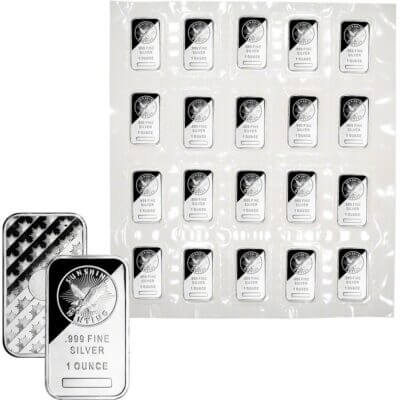 TWENTY (20) 1 oz Silver Bar Sunshine Minting .999 Fine 20 Bars in Sealed Sheet