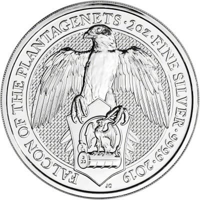 2019 Great Britain Silver Queen's Beasts - Falcon £5 - 2 oz - BU