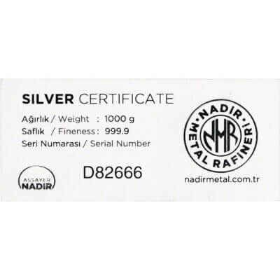 Kilo (32.15 oz.) Nadir Metal Rafineri Refinery Silver Bar - 999.9 Fine