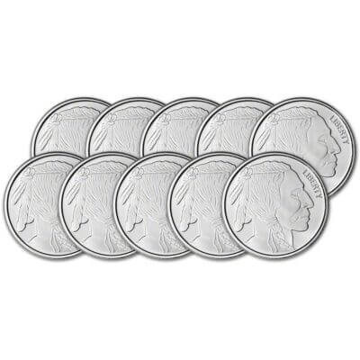 TEN 1 oz. SilverTowne Silver Round - Buffalo Design - 999 Fine