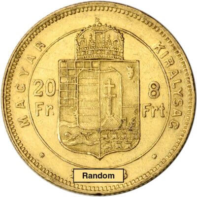 Hungary Gold 8 Forint 20 Francs .1867 oz Franz Joseph I Average Circ Random Date