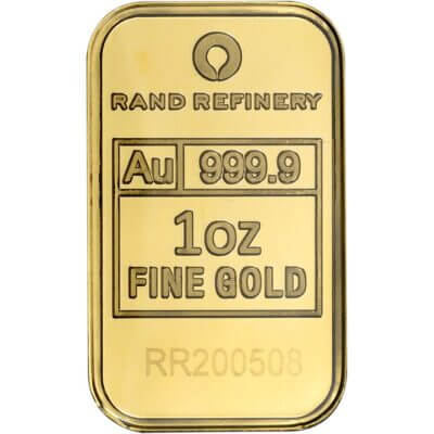 1 oz Gold Bar - Rand Refinery - 999.9 Fine in Assay