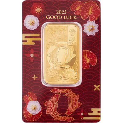 1 oz Gold Bar PAMP 2025 Good Luck Koi Fish 999.9 Fine in Sealed Assay