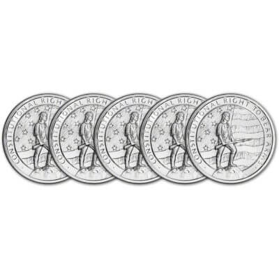 FIVE (5) 1 oz. Golden State Mint Silver Round 2nd Amendment .999 Fine