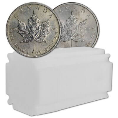Canada Silver Maple Leaf 1 oz $5 Impaired - Random Date - Tube of 20 Coins