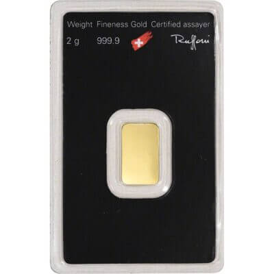 2 gram Gold Bar - Argor Heraeus - 999.9 Fine in Assay