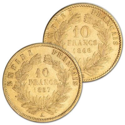 France Gold 10 Francs .0933 oz - Napoleon III -  Avg Circ - Random Date