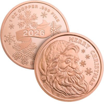 1 oz Golden State Mint Copper Round 2026 Santa .999 Fine