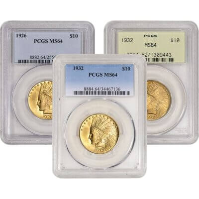 US Gold $10 Indian Head Eagle - PCGS MS64 - Random Date and Label