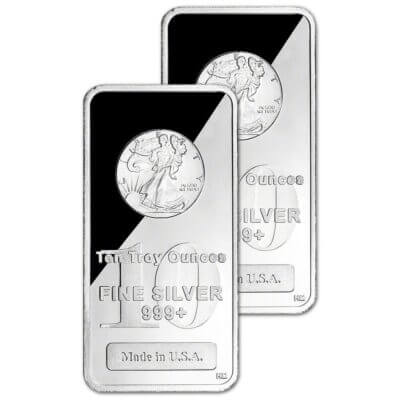 TWO (2) 10 oz Highland Mint Silver Bar - Walking Liberty Design .999+ Fine