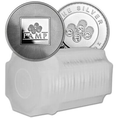 TWENTY (20) 1 oz PAMP Silver Round - Logo Design .999 Fine Roll Tube of 20