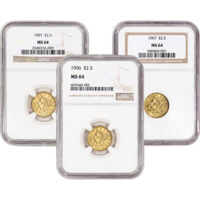US Gold $2.50 Liberty Head Quarter Eagle - NGC MS64 - Random Date and Label