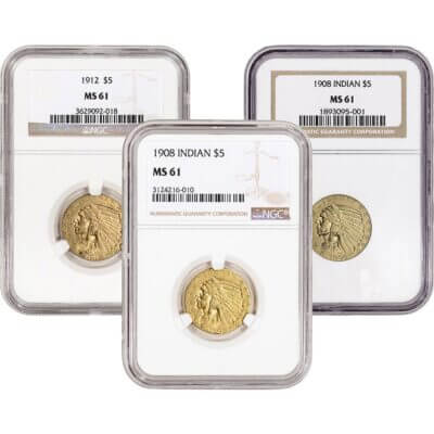 US Gold $5 Indian Head Half Eagle - NGC MS61 - Random Date and Label