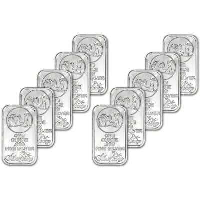 TEN 1 oz. SilverTowne Silver Bar - Trademark Prospector Design - 999 Fine