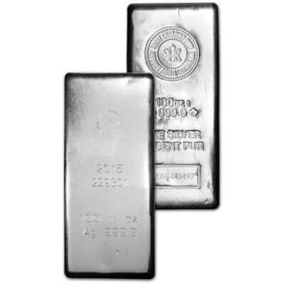 100 oz RCM Silver Bar - Royal Canadian Mint .9999 Fine Random Date
