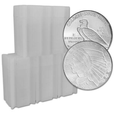 1/4 oz Golden State Mint Silver Round Incuse Indian .999 Fine 5 Tubes of 20