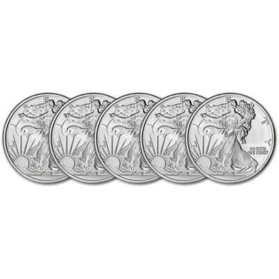 FIVE (5) 1 oz. Highland Mint Silver Round Walking Liberty Design .999 Fine