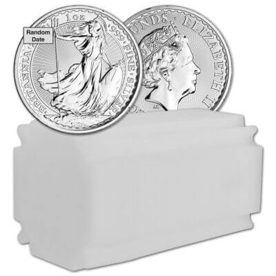 Great Britain Silver Britannia 1 oz £2 - Random Date - BU Tube of 20 Coins