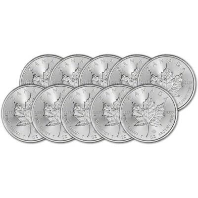 Canada Silver Maple Leaf - 1 oz - $5 - BU - Ten 10 Coins - Random Date