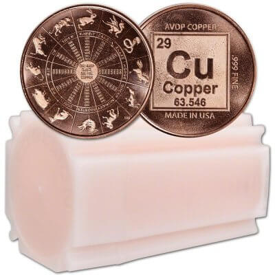 1 oz. Highland Mint Copper Round .999 Fine - Lunar Calendar - Tube of 20