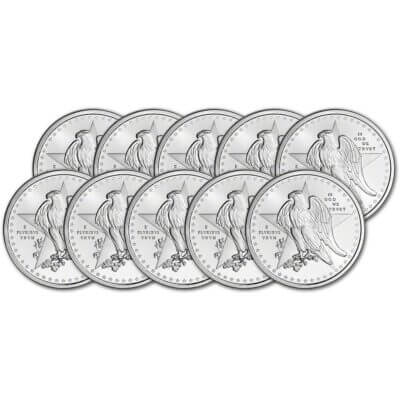 TEN (10) 1 oz Golden State Mint Silver Round Texas Commemorative .999 Fine