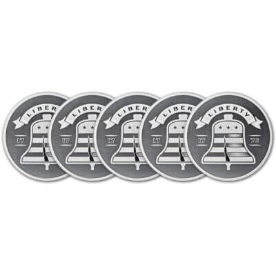 FIVE (5) 1 oz Silver Round - Asahi Liberty Bell .999 Fine