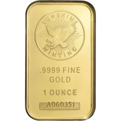 1 oz Gold Bar - Sunshine Minting - .9999 Fine in Assay