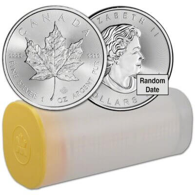 Canada Silver Maple Leaf 1 oz $5 Random Date - 1 Roll - 25 BU Coins Mint Tube