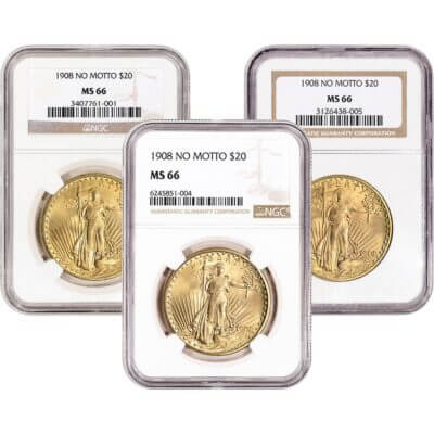 US Gold $20 Saint-Gaudens Double Eagle NGC MS66 1908 No Motto Random Label