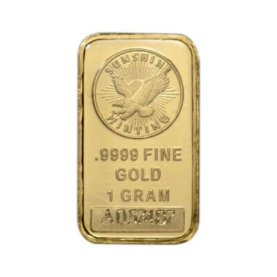 1 gram Gold Bar - Sunshine Minting - .9999 Fine in Sealed Assay
