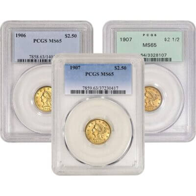 US Gold $2.50 Liberty Head Quarter Eagle - PCGS MS65 - Random Date and Label