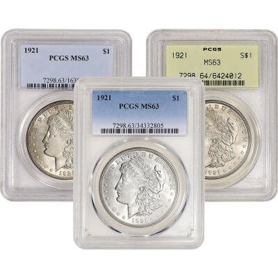 1921 US Morgan Silver Dollar $1 - PCGS MS63 - Random Label