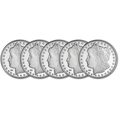 FIVE (5) 1 oz. Highland Mint Silver Round Morgan Dollar Design .999 Fine
