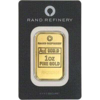 1 oz Gold Bar - Rand Refinery - 999.9 Fine in Assay